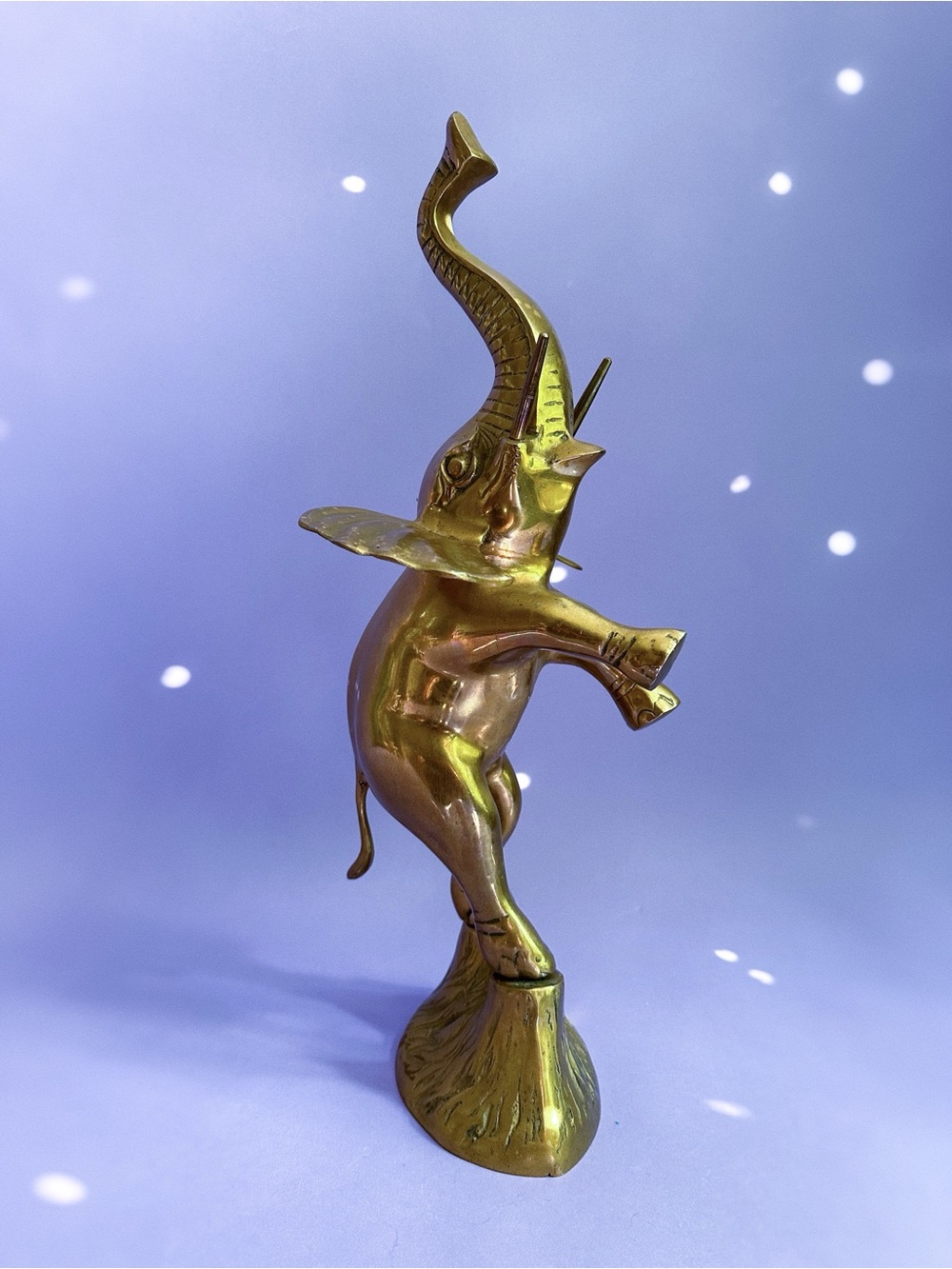 Vintage Brass Standing Elephant Statue Figure 17” Mid Century Tusks Heavy